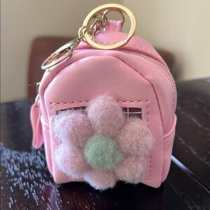 Pink Mini Backpack Keychain with Flower Accent-NEW